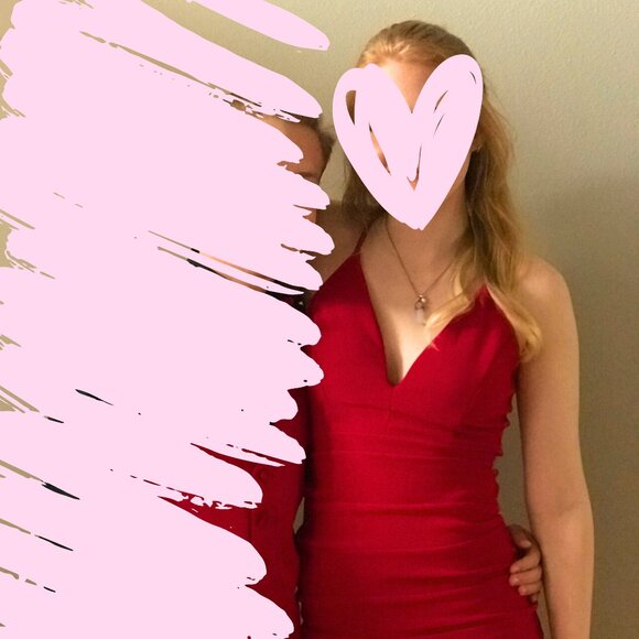Red V-Neck Prom Dress (WORN ONCE) - Picture 3 of 3